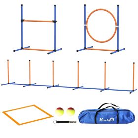 Dog Agility Training Equipment Set, 4 Pcs with Weave Poles, Adjustable Hurdle, Jumping Ring, Pause Box, Orange