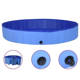 Dog Swimming Pool Blue PVC 78.7 x 11.8 in Collapsible