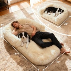 71"x43"x9" Dog Beds for Large Dogs, Foldable Plush Washable Dog Bed for People Doze Off, Orthopedic Dog Beds for Humans Size (Color: Beige)